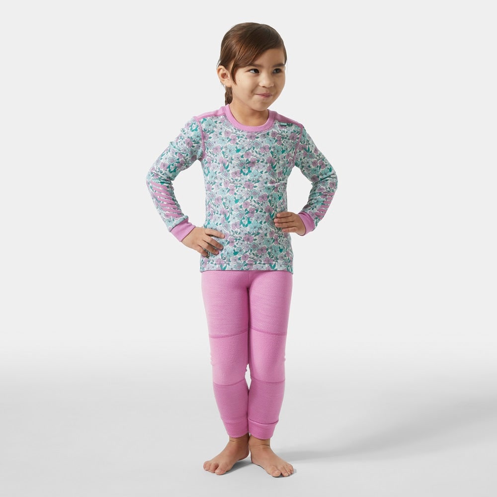 Helly Hansen Kids Ski Thermals LIFA Merino Set - Meta Pink AOP 3-4 yrs